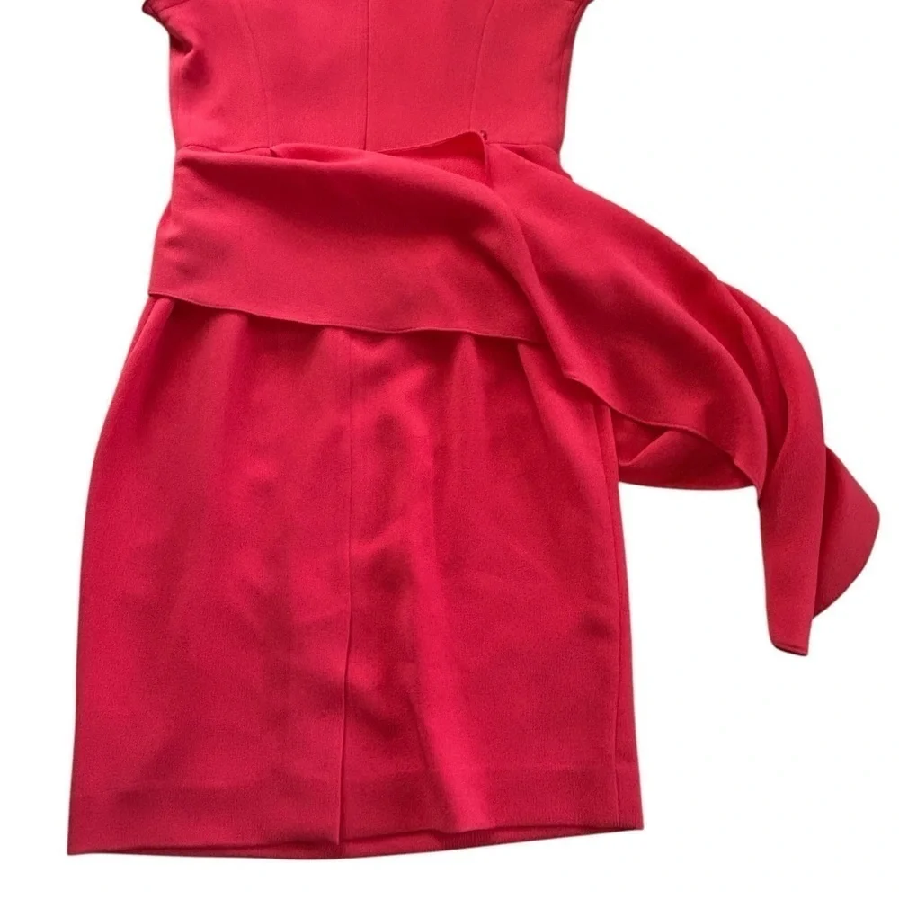 Rickie Freeman Terri Jon size 8 Cap Sleeve Asymmetric Peplum Cocktail Dress Pink